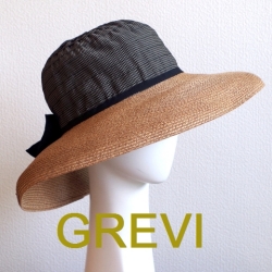 【grevi帽子  リボン】ペーパーハット リボン グレヴィの帽子 イタリア直輸入 黒 つば広 ハット UV帽子 紫外線防止 フィレンツェ★送料無料