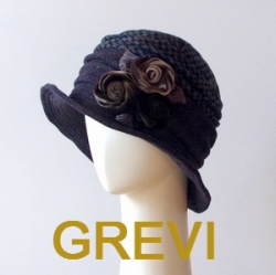 【grevi  ツィード  帽子】おしゃれ帽子 グレヴィの花コサージュ 帽子 ブラウン firenze イタリア 直輸入  ハット フィレンツェ★送料無料