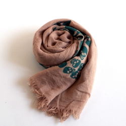 【コットン ストール】コットン100%/ドクロ柄・スカル/大判・コットンストール/綿/UV/UVカット/ブラウン・グレー★メール便対応