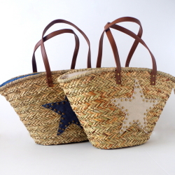 かごバッグ スター ショルダー 星 トート 大き目 シ―グラス バッグ ファスナー開閉 レディース マルシェバッグ バスケット カゴバッグ 籠