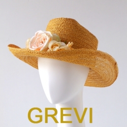 【grevi  中折れ】ストローハット フラワー バラ グレヴィの麦わら帽子 イタリア直輸入 つば広 ハット UV帽子 紫外線防止 フィレンツェ★送料無料