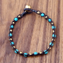 【編み込み ブレスレット】レディース ビーズ 編み込みブレスレット　ゴールド・ターコイズビーズのハンドメイド/Chan luu 好きの方におすすめ★メール便対応