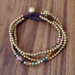 【ゴールドビーズブレスレット】レディース ゴールド ビーズ ブレスレット　ハンドメイドの3連/Chan luu 好きの方におすすめ★メール便対応