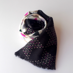 【YARNZ】16AW/ヤーンズ Ｃｈｉｎｅｓｅ Checkers カシミア ウール カシミヤ ストール 大判　カシミアストール ヤーンツ 黒 白★送料無料