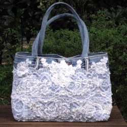 【ハンドメイクバッグ】1点もの！花レース　ショルダーバッグ