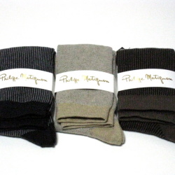 【フィリップマティグノン（Philippe matignon)】縦ストライプ ハイソックス★メール便対応