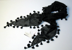 【CITRUS シトラス】AW新作  ダイヤモンドカットワーク/黒（ブラック） ゴールドビーズ付　ポンポン シトラスストール★送料無料