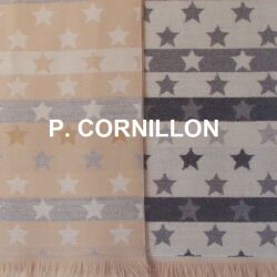 P.CORNILLON コルニヨン スター マフラー 星  星柄 レディース カシミヤタッチ ジャガード フリンジ ストール ブランド 秋冬 冬 フランス製 ホワイト シルバー グレー キャメル ブラック  アクリル　洗える 手洗い可★メール便対応