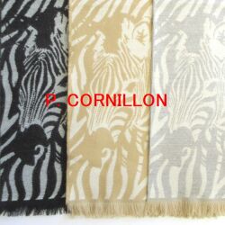 P.CORNILLON（コルニヨン）マフラー ゼブラ柄 アニマル柄 シマウマ 馬 ZEBRA メンズ レディース フリンジ ストール リバーシブル 秋冬 冬 フランス製 カシミヤタッチ ジャガード 白 ベージュ グレー 黒 手洗い可能★メール便対応
