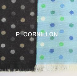 P.CORNILLON コルニヨン マフラー 秋冬 冬 水玉 ドット レディース メンズ フリンジ ストール ボーダー リバーシブル ブランド フランス製 カシミヤタッチ ジャガード 水色 緑 黒 手洗い可能★メール便対応