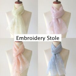 刺しゅう 花柄 ストール スカーフ 小さめ 花 シルクタッチ 薄手 冷感 UVカット 刺繍 春 春物 春用 夏用ストール 春夏 夏 UV 紫外線 冷房対策 日焼け対策 フラワー柄 レディース クリーム ラベンダー 水色 ピンク 母の日 誕生日 ギフト★メール便対応