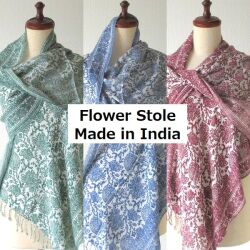 コットンタッチ ストール 大判 スカーフ マフラー 花柄 植物 秋 秋物 春物 秋冬 大判スカーフ UVカット ラワー 大判ストール 50×180cm ビスコース 100% 柔らかい エスニック柄 UV 防寒対策 インド製 レディース 青 緑 ワインレッド ★メール便対応