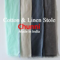 【Chunni】大判 フリンジ ストール リネン コットン 薄手 ガーゼ 春 春物 夏 春夏  夏用 麻 綿 大判ストール UV UVカット 無地 ショール メンズ レディース 冷房対策 持ち運び 日焼け防止 インド製 ★メール便対応