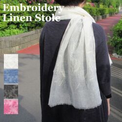 リネン ストール 大判 刺繍 春 春物 スカーフ 麻 花柄 Chunni 夏 春夏 UV UVカット 紫外線 麻 100% 白 黒 ガーゼ 花 夏用ストール レディース★メール便対応