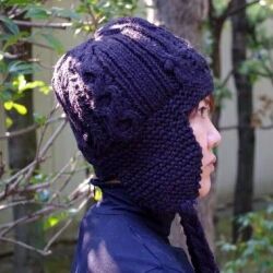 【耳あて付 ニット帽 】ニット帽子  レディース・メンズの毛糸の帽子/ブラック・ホワイト・グレーの耳あて付ニット帽★メール便対応