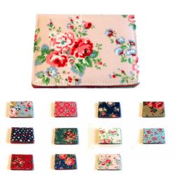 【カードケース】オイルクロス Card Wallet 花柄 フラワー バラ スター 薄い財布 パスケース カード入れ レディース　黒　ピンク★メール便対応
