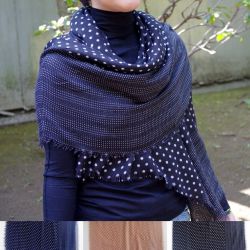 【大判 ストール】水玉　大・小のドット柄の大判ストール/ネイビー・ブラック・ホワイト・キャメルのドットストール★メール便対応