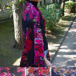 【大判 ストール】フラワー柄　花柄の大判ストール/ネイビー・ブラック・ホワイト/ローラアシュレイ風の花柄ストール/バラ柄★メール便対応