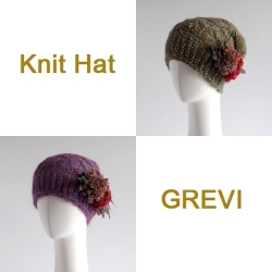 【grevi  ニット帽】グレヴィのニット帽子　ニットキャップ フラワー付  カーキ パープル 花 firenze イタリア 直輸入 ハット フィレンツェ★送料無料