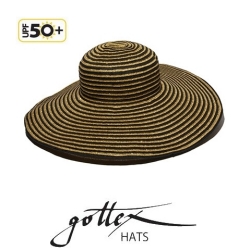 【gottex ゴテックス】つば広ハット 折りたたみ 麦わら帽子のつば広 UPF50+ /UVカット ツバ広 ストローハット　ブラック ゴールド 帽子・ハットの通販ショップ★送料無料