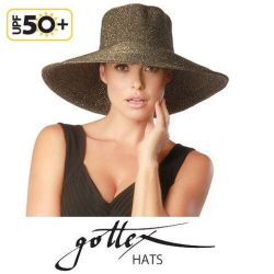 【gottex ゴテックス】ストローハット ラメ入りのつば広 UPF50+ /ブラック/フリーサイズ＜gottexストローハットショップ＞★送料無料