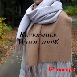 ウール100％ リバーシブル 大判 ストール 高品質 厚手 無地 大判ストール ウールストール ひざ掛け ブランケット メンズ＆レディース グレンチェック キャメル グレー★送料無料