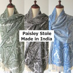 コットンタッチ ストール 大判 スカーフ マフラー 秋 秋物 春物 秋冬 大判スカーフ UVカット ペイズリー柄 植物 フラワー 大判ストール 50×180cm ビスコース 100% エスニック柄 UV 防寒対策 インド製 レディース 青 緑 黒 ★メール便対応