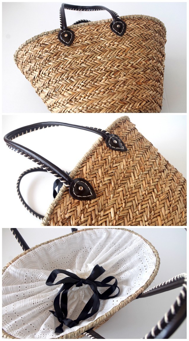 かごバッグ レース リボン ショルダー トート 大き目 シ―グラス バッグ