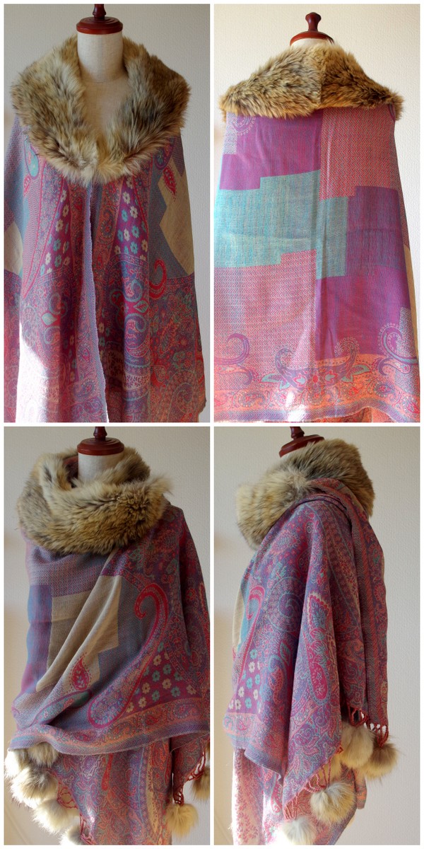 ミンクファー　パステルミンク　ビッグショール　ケープ　ポンチョ 素敵なビッグショール☆パステルミンク ポンチョ 超大判ケープ 大判