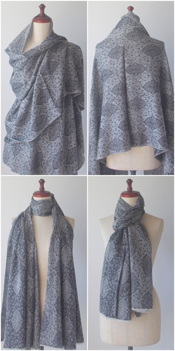 美品 ★CELINE★ ストール ショール ペイズリー柄 ウール混 グレー 美品 ☆CELINE☆ ストール ショール ペイズリー柄 ウール混 グレー