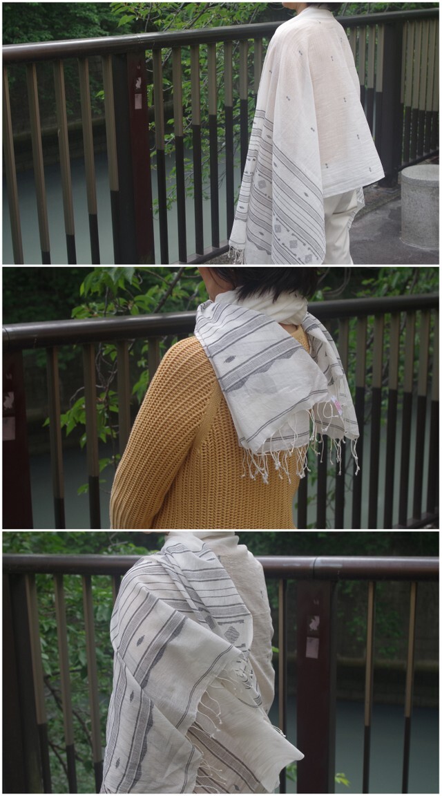 ストール メイドイン インド ウール100% インド刺繍コットンストール(ストール・マフラー・スヌード