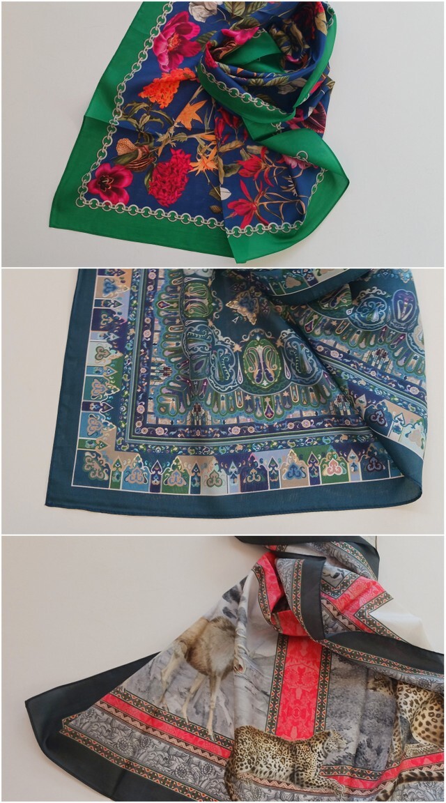 シルク スカーフ 春 春夏 春用 春物 大判 シルク100% 75×75 正方形  