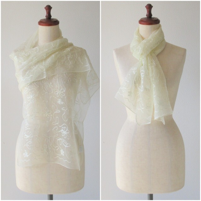 刺しゅう 花柄 ストール スカーフ 小さめ 花 シルクタッチ 薄手