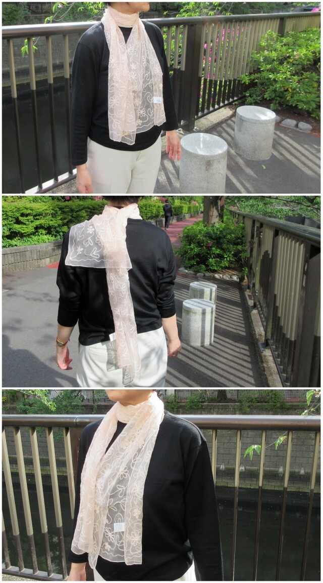 刺しゅう 花柄 ストール スカーフ 小さめ 花 シルクタッチ 薄手