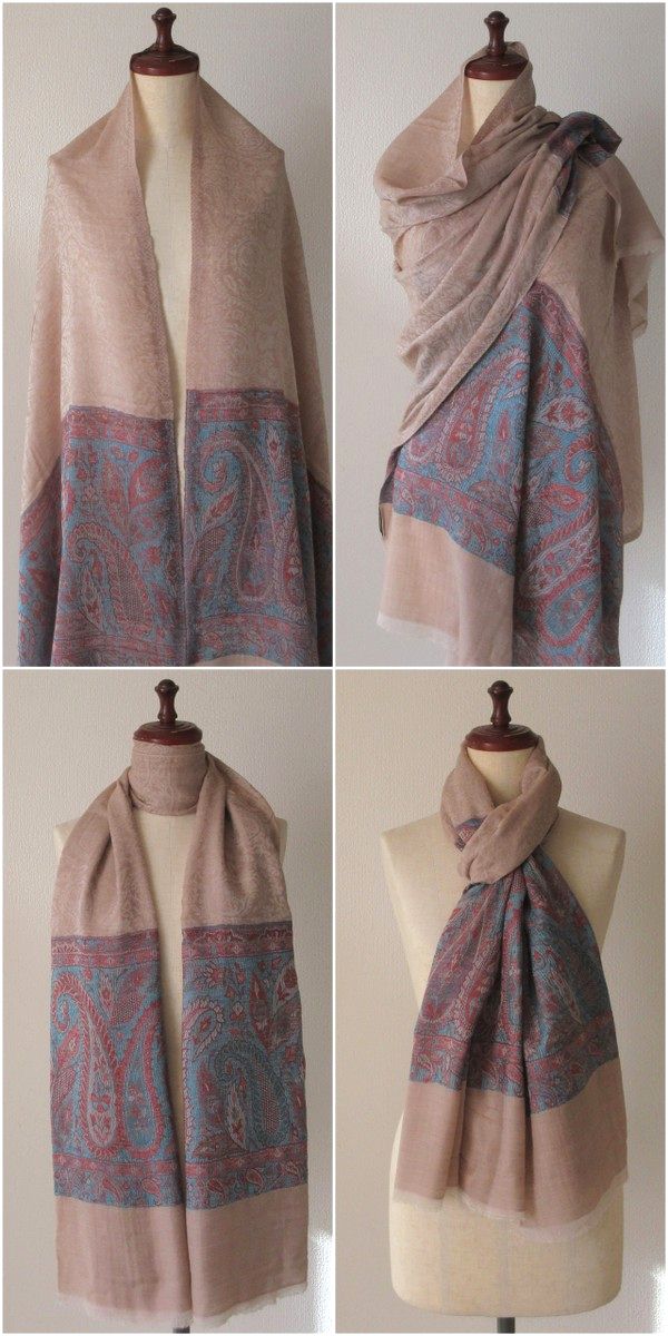 シルク ウール 大判 ストール 高品質 ペイズリー柄 ジャガード