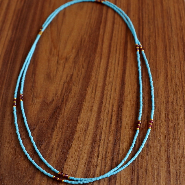 アンティーク ターコイズネクレス 天然石 ロングネックレス 難あり ー