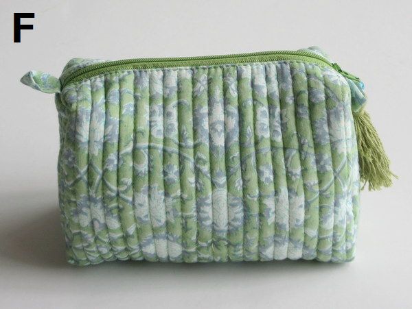 ポーチ ブロックプリント マチ付き キルティングポーチ Mサイズ インド