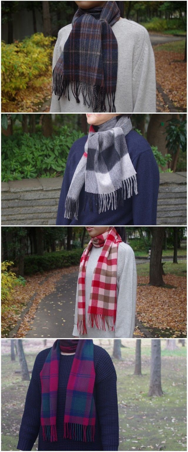 マフラー チェック ウール 100% タータンチェックのストール 厚手