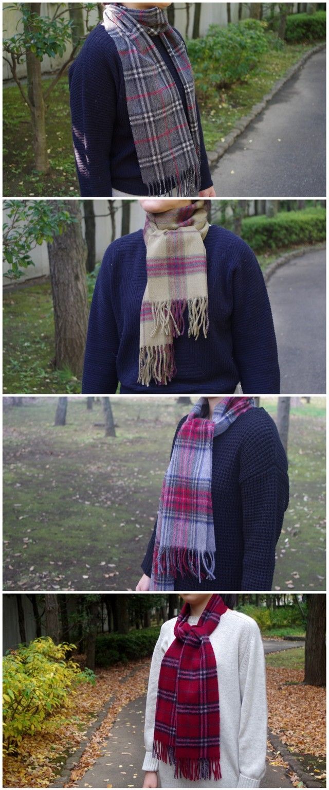 マフラー チェック ウール 100% タータンチェックのストール 厚手