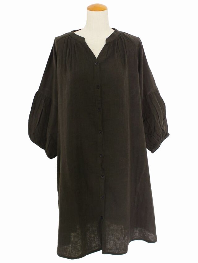 ワンピース 無地 チュニック シャツ 七分袖 レディース 前開き