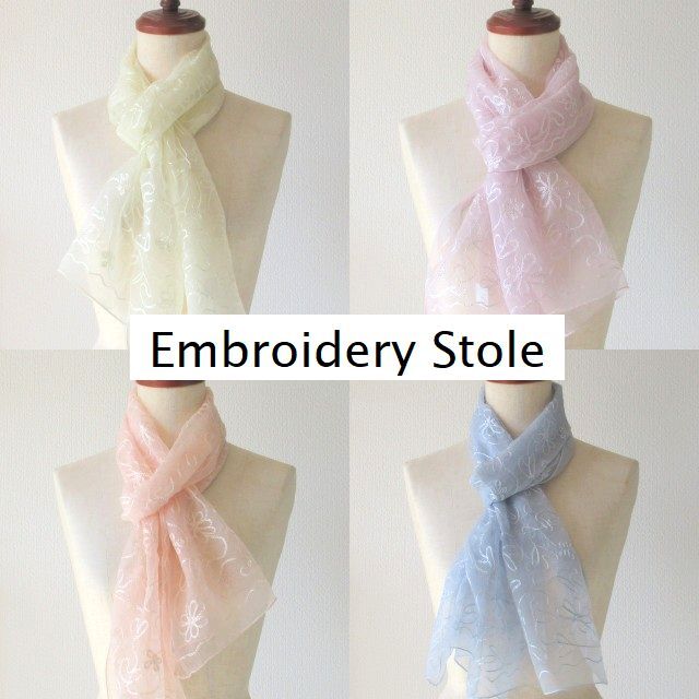 刺しゅう 花柄 ストール スカーフ 小さめ 花 シルクタッチ 薄手