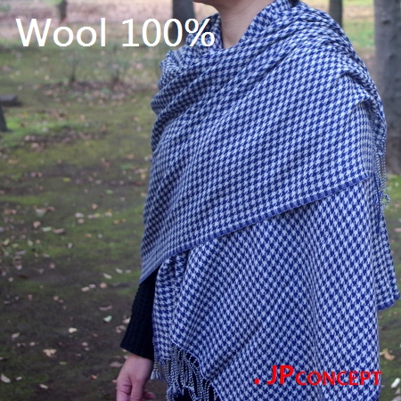 ストール ウール 100％ 千鳥格子 大判 春 春夏 秋冬 大判ストール  