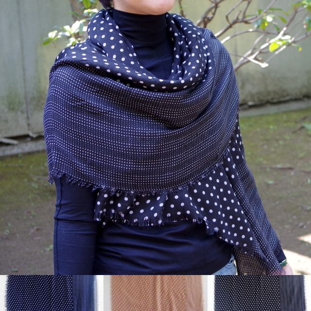 大判 ストール】水玉 大・小のドット柄の大判ストール/ネイビー