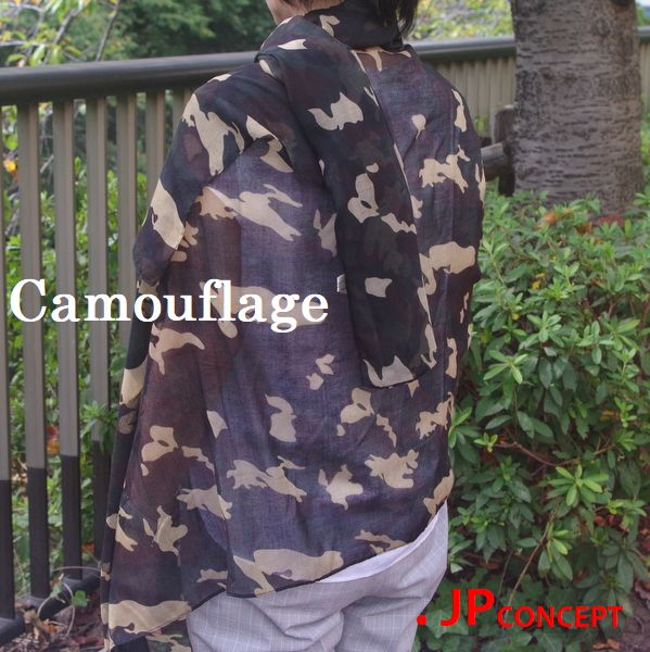 大判 ストール カモフラージュ 迷彩柄 コットンタッチ 春物 春 夏用
