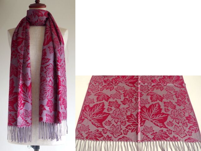 大判 ストール】MAPLE (メープル）カエデの葉・植物柄のジャガード