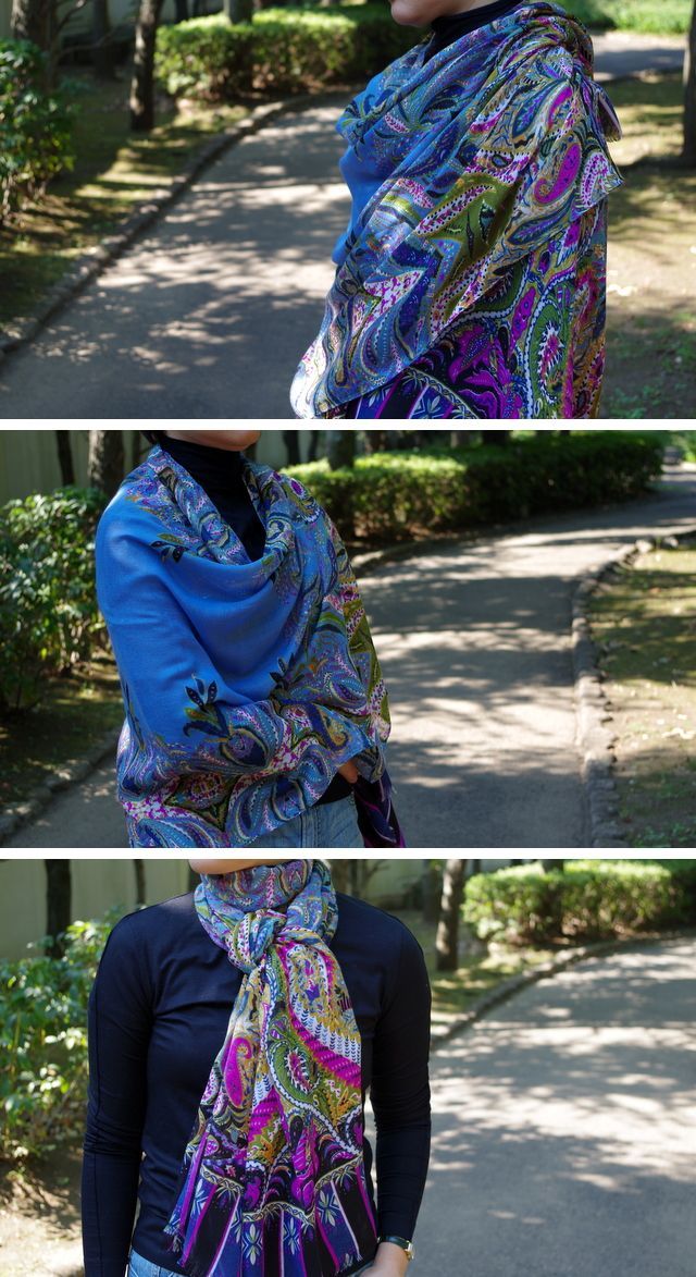 大判 ストール】SS/AW Etro(エトロ）のペイズリー風/ホワイト  