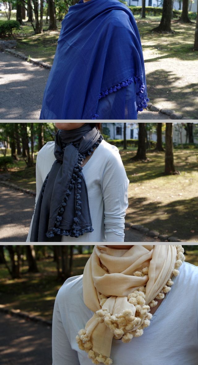 ポンポン ストール】Chunni 無地8カラー コットン・シルクのスカーフ