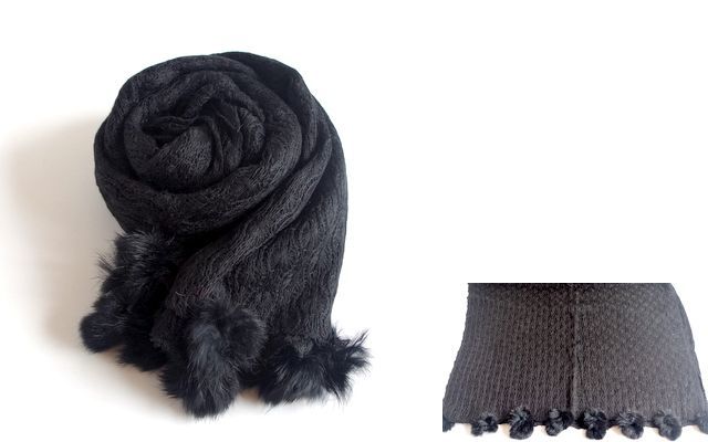 ポンポンストール】ラビット付のポンポン ストール・マフラー  