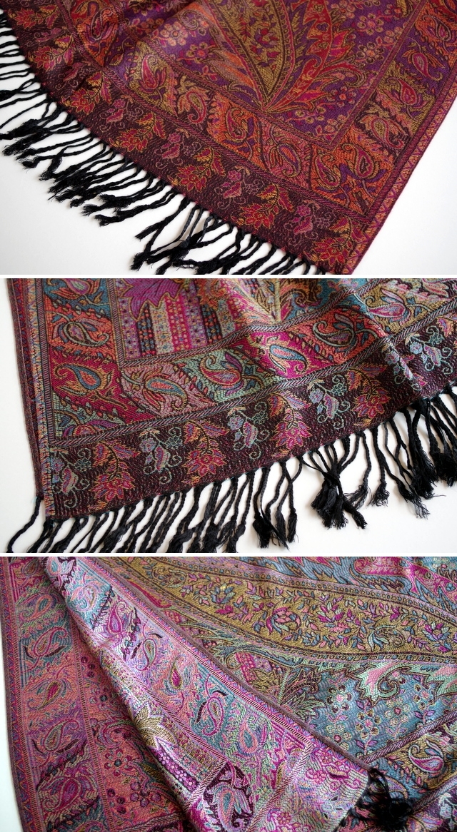 大判ストール 秋冬 ジャガード ストール ペイズリー 花柄 大判