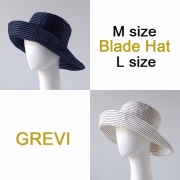 【GREVI グレヴィ】折りたたみ帽子 刺し子 風 ブレードハット 大きいサイズ ネイビー ホワイト つば広 M/L イタリア直輸入★送料無料